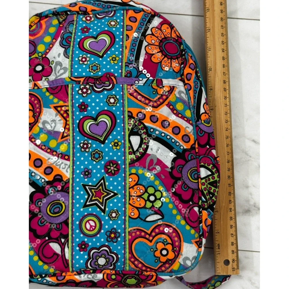 Justice Quilted Adjustable Strap Backpack Sequins Retro Peace Sign NWT 2012